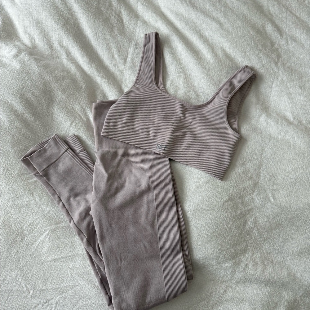 SET Active Ribbed Leggings and Bra Set in lilac